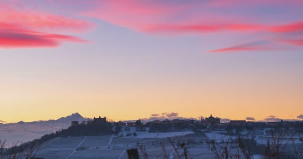 Time Lapse Sunset Night Διάσημο Barolo Wineyards Novello Μεσαιωνικό Χωριό — Αρχείο Βίντεο