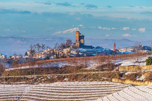 Italia Piamonte Viñedos Paisaje Único Puesta Sol Invierno Serralunga Alba — Foto de Stock