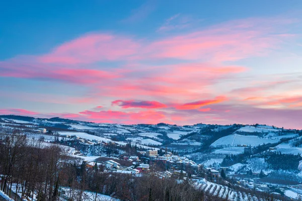 Italy Piedmont Barolo Wine Yards Unique Landscape Winter Sunset Dramatic — Stock Photo, Image