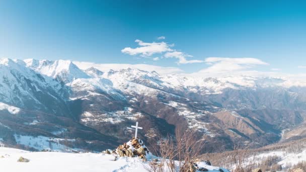 Panorama Cume Picos Montanha Cobertos Neve Cumes Dos Alpes Italianos — Vídeo de Stock
