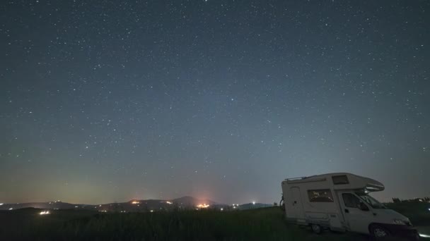 Time Lapse Paesaggio Notturno Val Orcia Toscana Italia Lattea Galassia — Video Stock