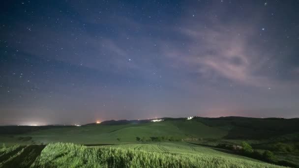 Time Lapse Paesaggio Notturno Nella Regione Volterra Toscana Italia Lattea — Video Stock