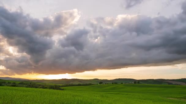 Tidsförskjutning Episk Dramatisk Himmel Vid Solnedgången Unikt Landskap Orcia Valley — Stockvideo
