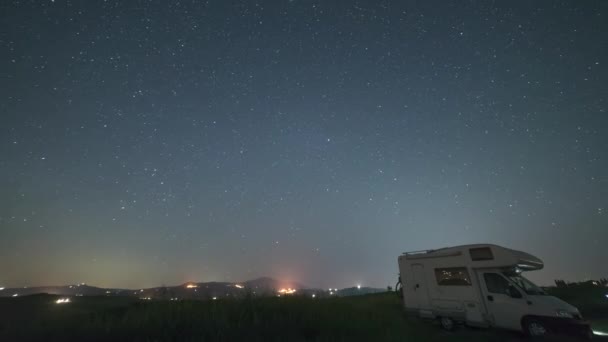 Időeltolódás Éjszakai Égbolt Orcia Valley Toszkána Olaszország Tejút Galaxis Csillagok — Stock videók