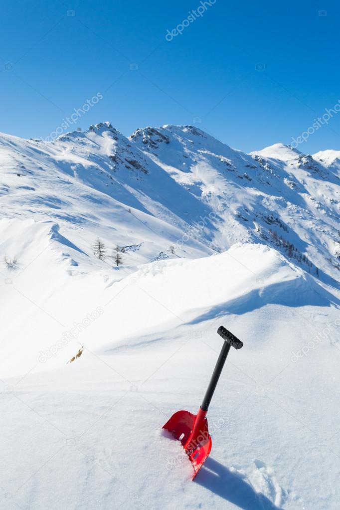 Avalanche shovel in the snow