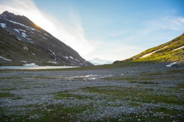 High altitude alpine landscape at sunset