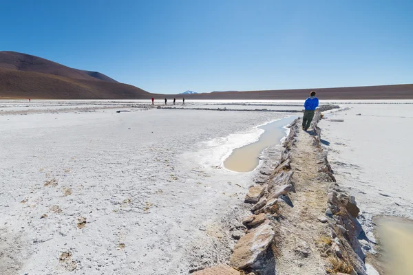 Białej soli basenu w boliwijskich Andach — Zdjęcie stockowe