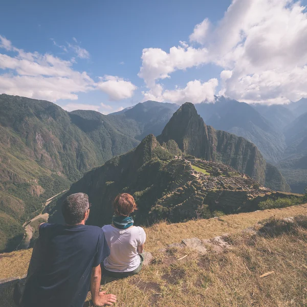 Tourism in Machu Picchu, Peru, toned image — Stock Photo, Image