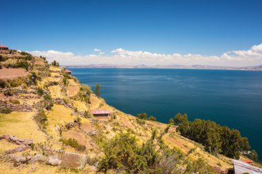 Manzara Taquile Adası, Titicaca gölü, Bolivya