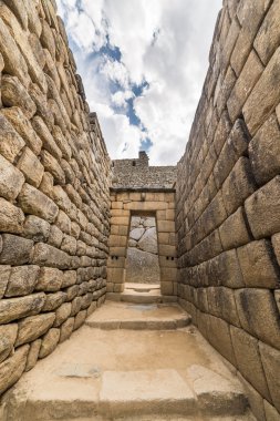 Detaylı geniş açılı görünüş binaların Machu Picchu, Peru