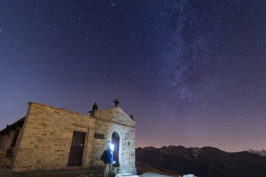 People watching starry sky and Milky Way on the Alps