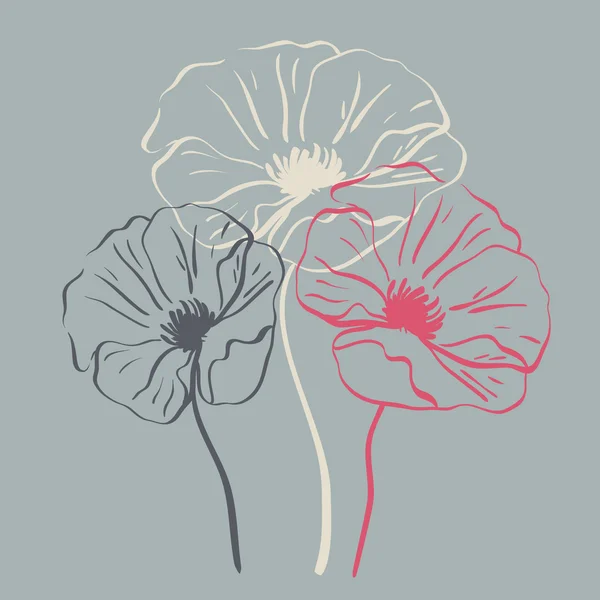 Flores amapolas bosquejo vector mano . — Archivo Imágenes Vectoriales