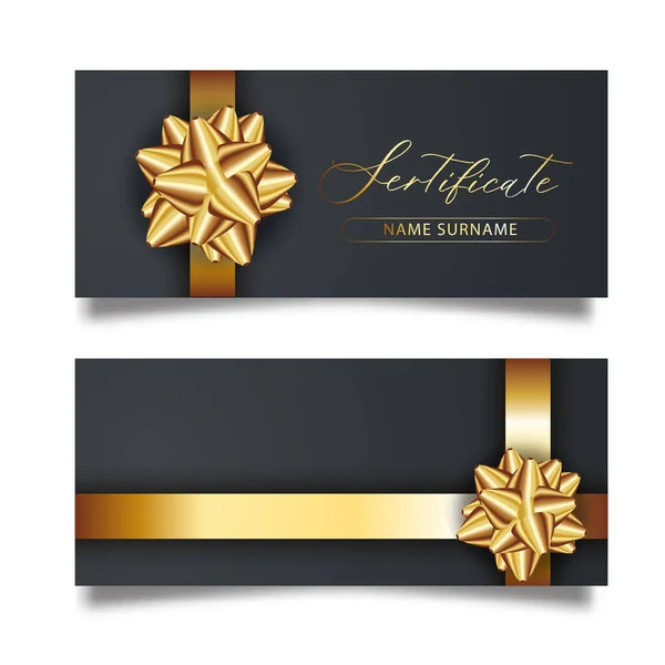 Set Luxuryblack Cards Gold Gift Bows Ribbons — Stock Vector