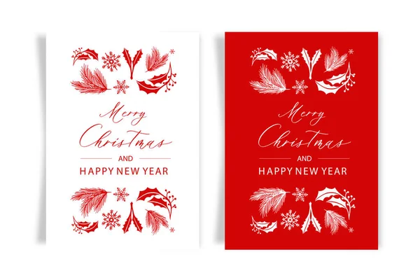 Joyeux Noël Carte Avec Inscription Lettrage Main Rouge Élément Vacances — Image vectorielle
