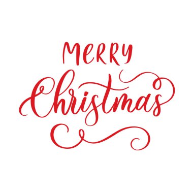 Kırmızı harfli mutlu noel kartları ve kış tatili tasarımı için yazı ve tatil öğeleri, hat vektörü.