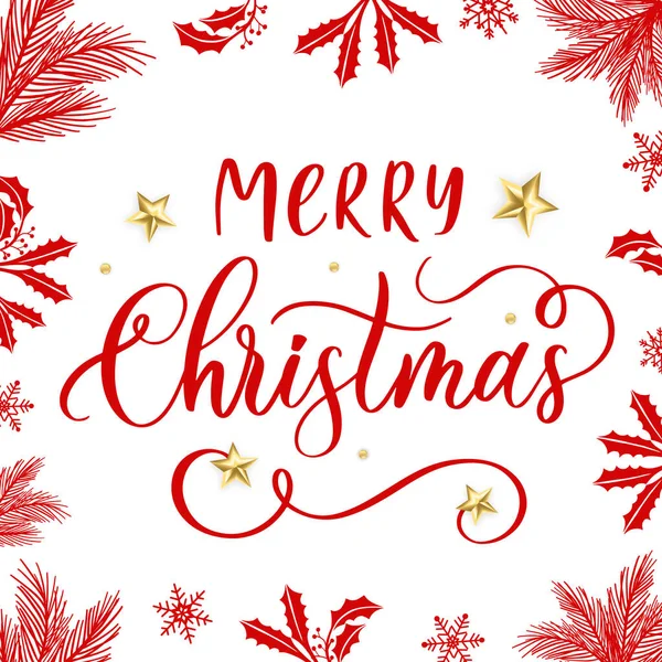 Joyeux Noël Carte Avec Inscription Lettrage Main Rouge Élément Vacances — Image vectorielle