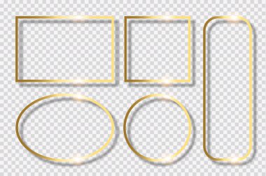 Şeffaf arkaplanda gölgesi olan altın çerçeve.