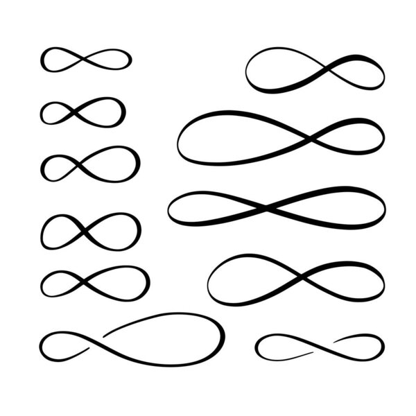 Set of infinity symbol. Vector logo set. Symbol of repetition and unlimited cyclicity