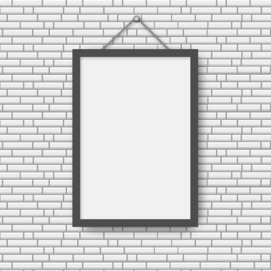 Beyaz tuğla duvar arka planında siyah fotoğraf çerçevesi