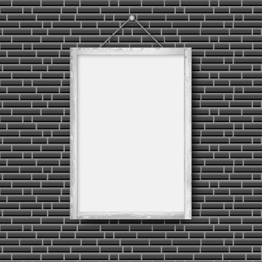 Siyah fotoğraf çerçevesi siyah tuğla duvar arka planında