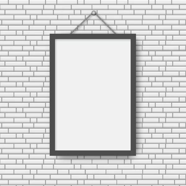 Bingkai Foto Hitam Pada Latar Belakang Dinding Bata Putih - Stok Vektor