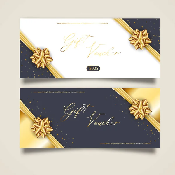 Set Stylish Gift Voucher Golden Ribbon Bow Vector Elegant Template — Stock Vector