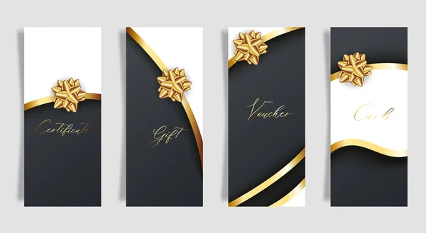 Ensemble Cartes Noires Luxe Avec Des Noeuds Cadeaux Avec Des — Image vectorielle