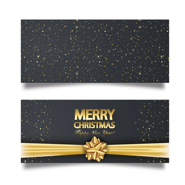 Christmas Banner Shining Gold Snowflake Star Confetti Merry Christmas Card — Stock Vector