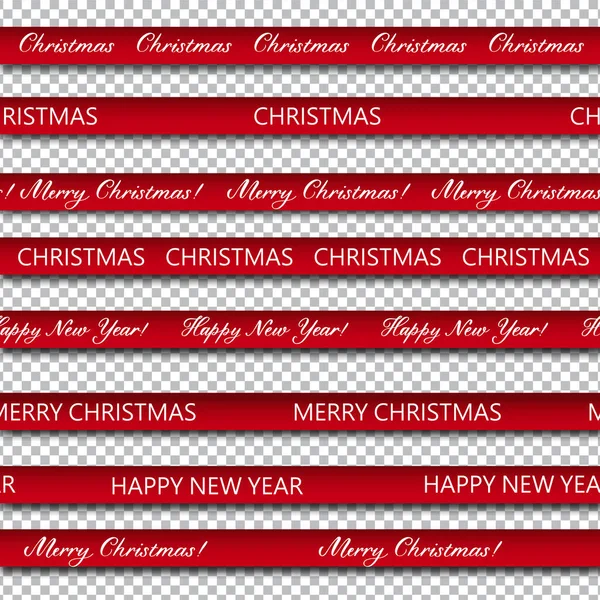 Frohe Weihnachten rote Banner Satz von Warnbändern Bänder auf transparentem Hintergrund. — Stockvektor