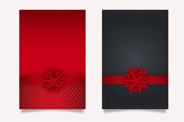 ギフトカードの背景に赤いリボンの弓を黒の色のテクスチャテンプレートで空のコピースペース — ストックベクタ