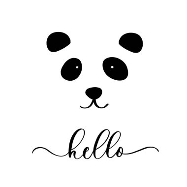 Merhaba Panda, siyah çizim çizimi.
