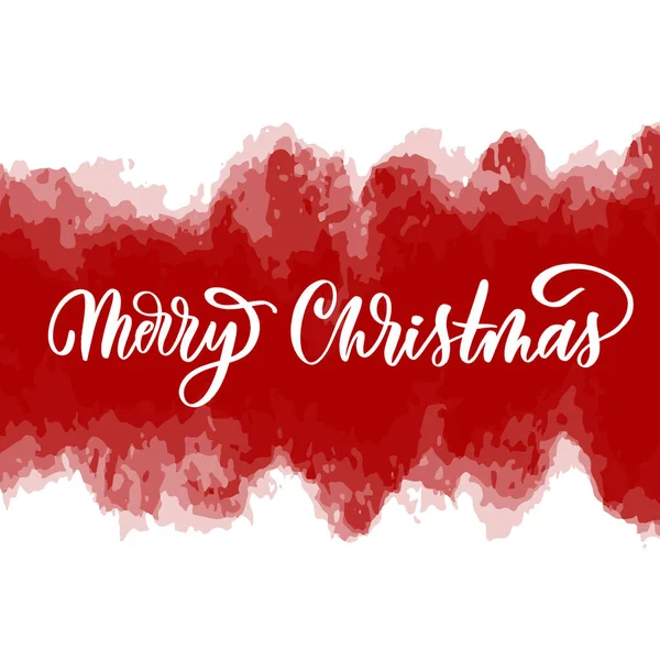 メリークリスマス手書きテキスト上の赤い水彩背景 — ストックベクタ