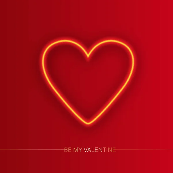 Buď Můj Valentýn Neonové Srdce Červeném Pozadí — Stockový vektor