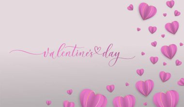 Valentine's Day background with pink paper hearts. Packaging design for sweets, gift certificates, paper, clothes. clipart
