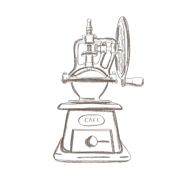 Χειροκίνητη Μηχανή Κοπής Καφέ Σχέδιο Χειρός — Διανυσματικό Αρχείο