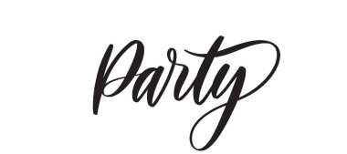 Parti - tipografi harfi, ince çizgili fırça el yazısı afişi