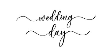 Düğün günü - düz çizgileri olan vektör kaligrafik yazı