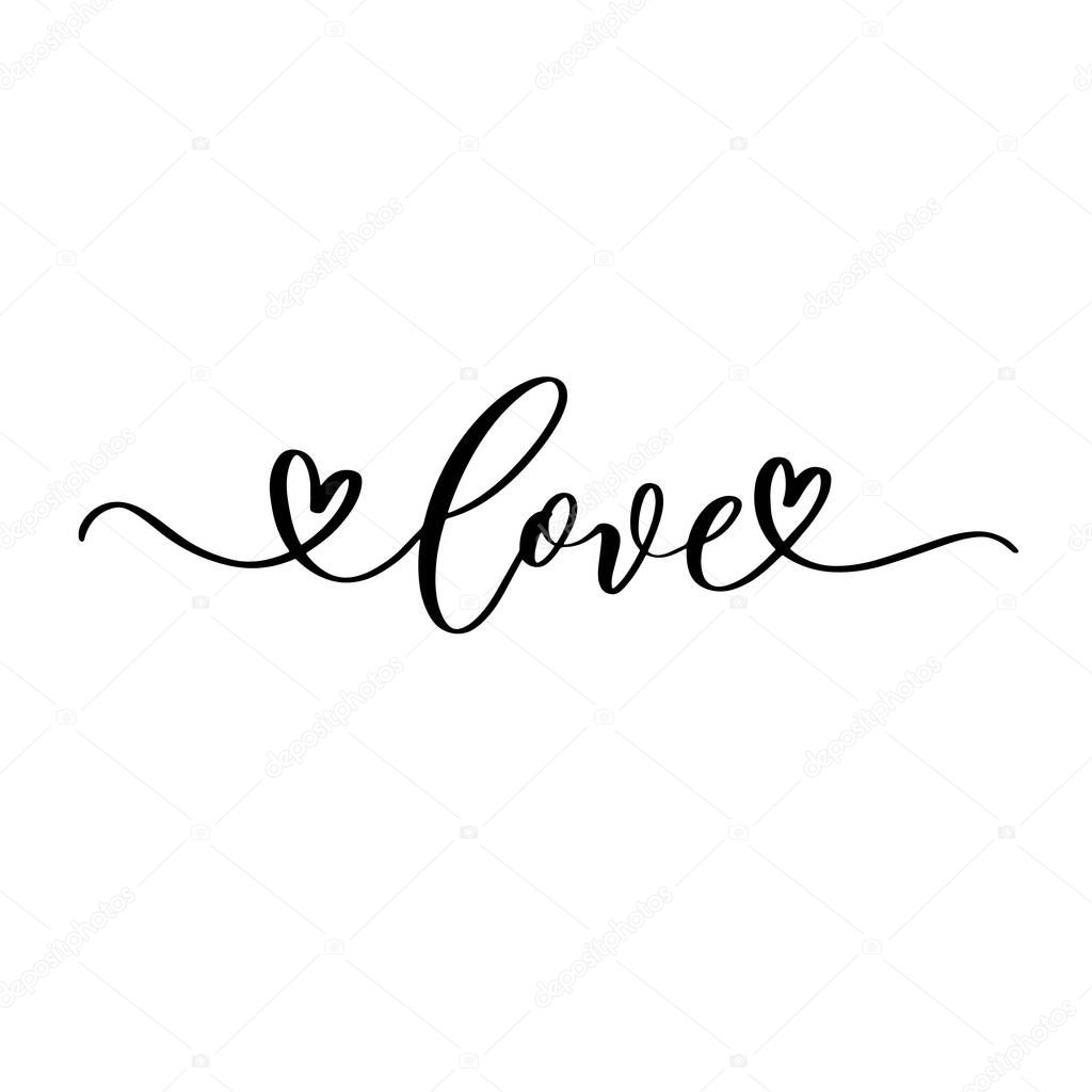Love. Beautiful typography background with hand drawn word. Handmade vector modern calligraphy