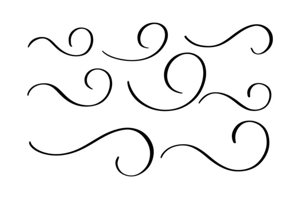 Conjunto de caligrafías dibujadas a mano con pinceladas. Elementos decorativos vectoriales. Curvas, rizos, florece para el diseño de texto y página. — Archivo Imágenes Vectoriales