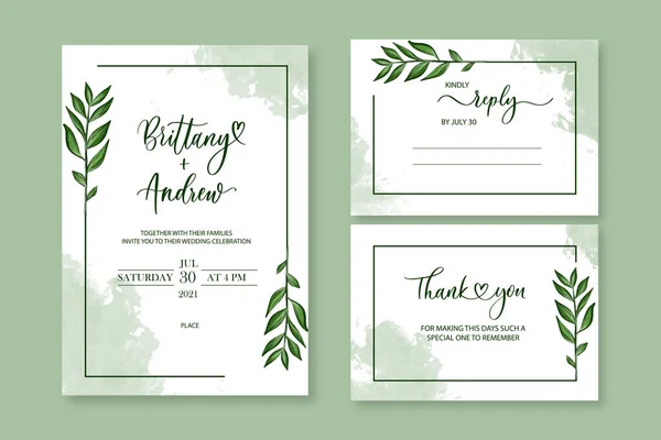 Hochzeitsvektor Blumen Laden Einladung Danke Antworten Aquarell Design Set Grüne — Stockvektor