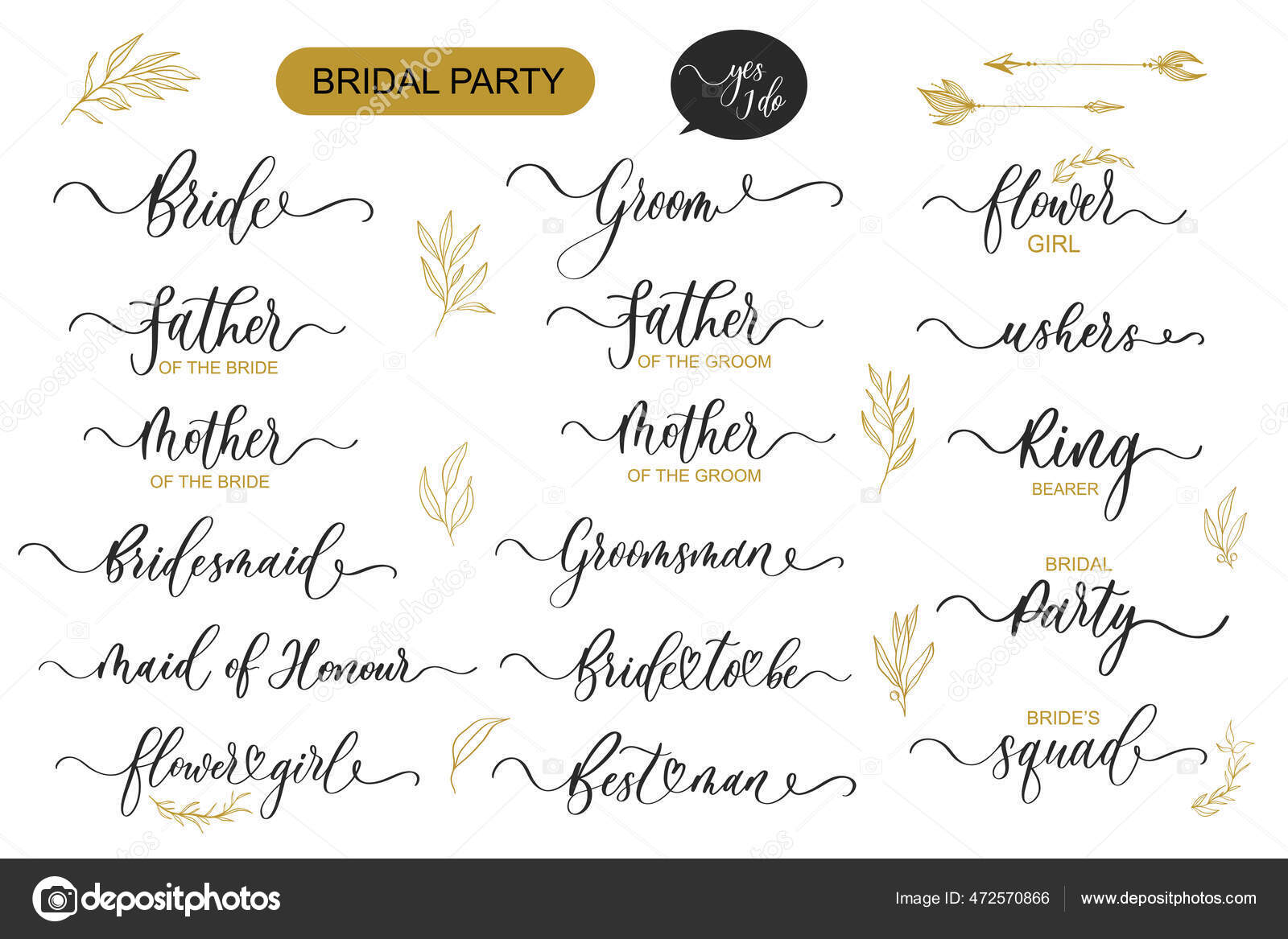 Set Bridal Party Lettering Wavy Elegant Calligraphy Spelling Decoration set-bridal-party-lettering-wavy-elegant-calligraphy-spelling-decoration