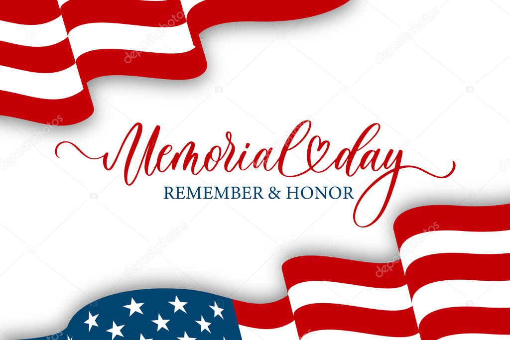 Memorial Day banner, website or newsletter header. Background with American national flag. United States of America holiday