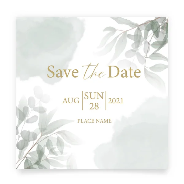 Randevu kartını kendine sakla. Düğün davetiyesi şablonu, suluboya yeşil yapraklar ve el yapımı kaligrafi. Minimalizm tarzı