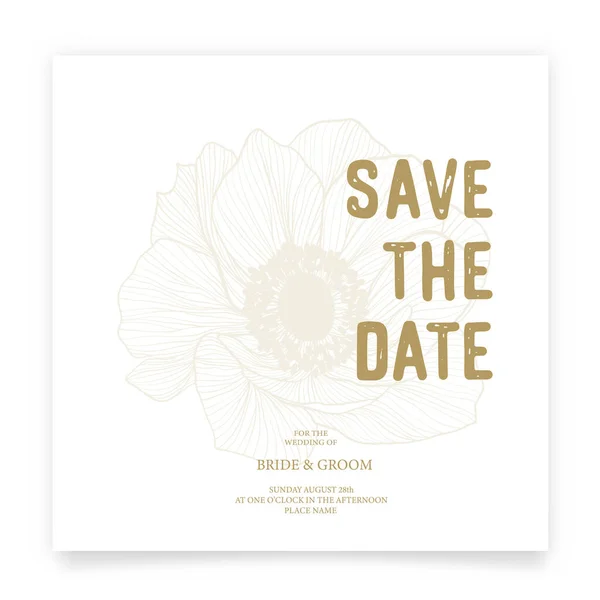 Φύλαξε Την Ημερομηνία Πρότυπο Πρόσκλησης Γάμου Λουλούδια Ανεμώνη Στη Γραμμή — Διανυσματικό Αρχείο