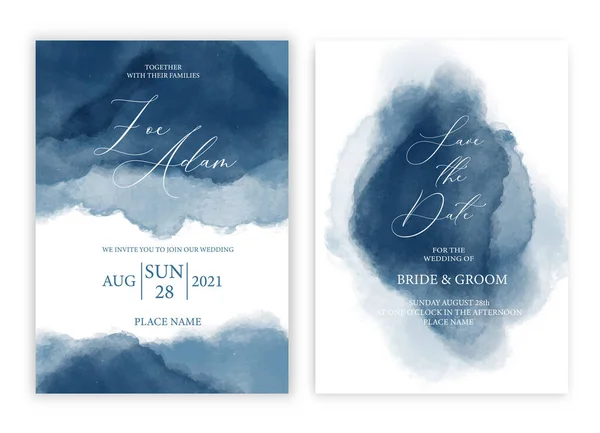 Düğün davetiyesi lacivert suluboya tarzı koleksiyon tasarımı suluboya dokusu arkaplan, broşür, davetiye şürü.