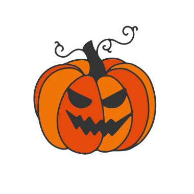 Cadılar Bayramı balkabağı ikonu. Vektör. Sonbahar sembolü. Cadılar Bayramı 'nda gülümseyen korkunç balkabağı, gülen surat. Beyaz arkaplanda izole edilmiş turuncu kabak silueti