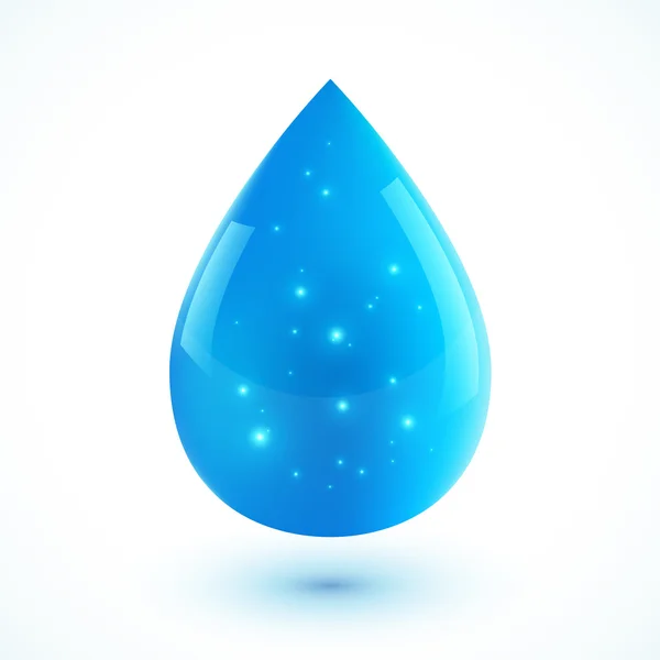 Blu vettore realistico goccia d'acqua ionica isolata su bianco — Vettoriale Stock