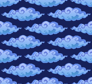 Mavi kıvırcık karikatür tarzı bulutlar Dikişsiz desen vektör