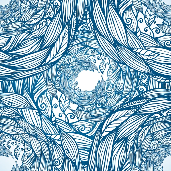 Blue ornate doodle foliage circle seamless pattern — Stock Photo, Image