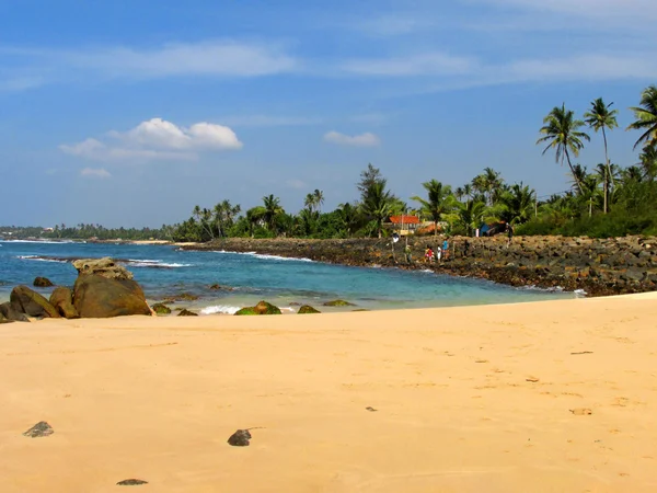 Praia calma com palmeiras e areia, Sri Lanka — Fotografia de Stock